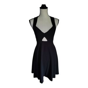 alice + olivia Dina Leather-Trim A-Line Cocktail Dress Womens Size 2 Black